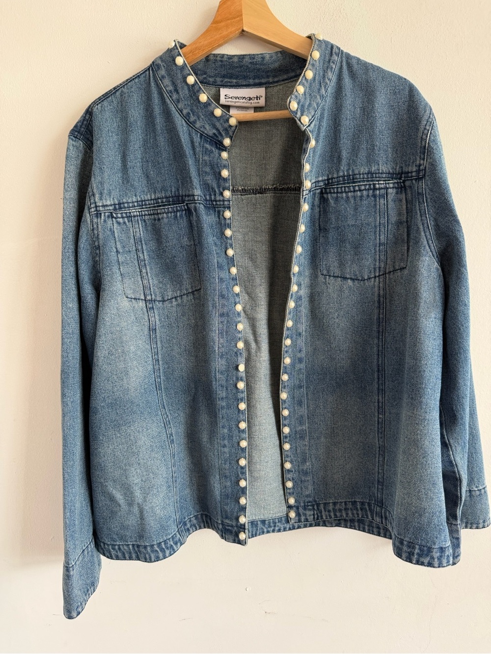 Serengeti Light Blue Pearl-Trim Denim Jacket